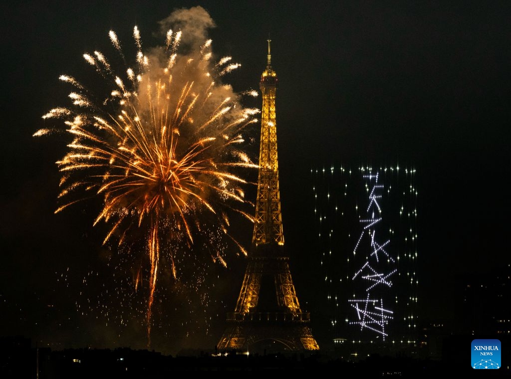 Fireworks illuminate the sky near the Eiffel Tower during the Bastille Day celebrations in Paris, France, on July 13, 2026. (Photo: Xinhua)