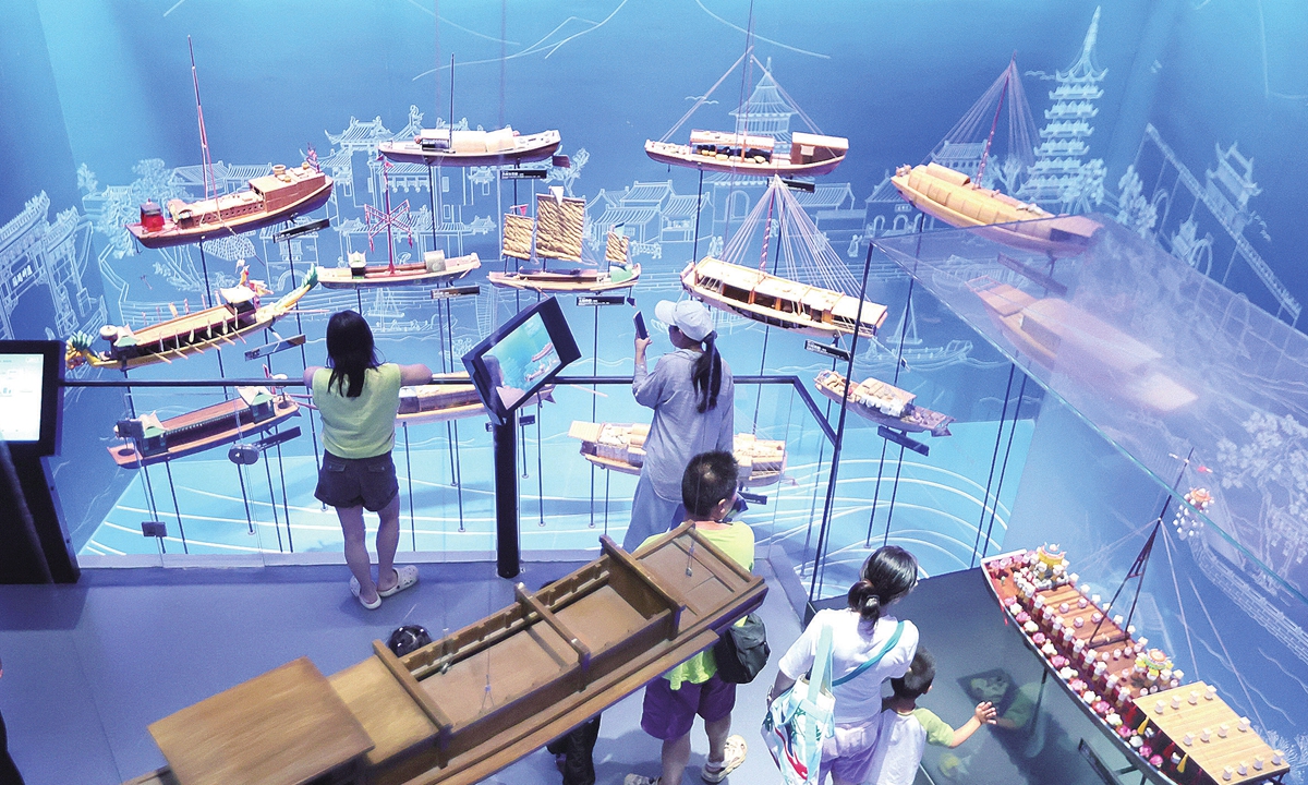 Tourists visit the China Grand Canal Museum in the city of Yangzhou, East China's Jiangsu Province, on July 14, 2026. With a history of more than 2,500 years, the Grand Canal, connecting Beijing and Hangzhou in East China's Zhejiang Province, served as a significant transportation artery in ancient China. Photo: VCG