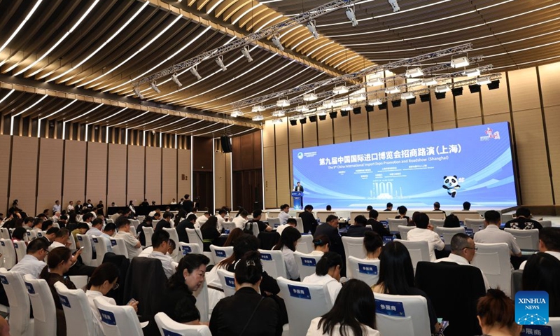 This photo taken on July 27, 2026 shows a view of the 9th China International Import Expo (CIIE) Promotion and Roadshow at the National Exhibition and Convention Center (Shanghai), the main venue for the ninth CIIE, in east China's Shanghai. 
