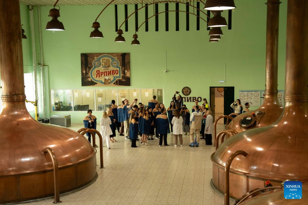 People visit a beer factory in Yaroslavl, Russia, July 10, 2026. Russia's Golden Ring is a cultural and tourism route surrounding the capital of Moscow, which brings the history and culture, architectural art, folk customs and natural scenery of Russia to its viewers. (Photo: Xinhua)