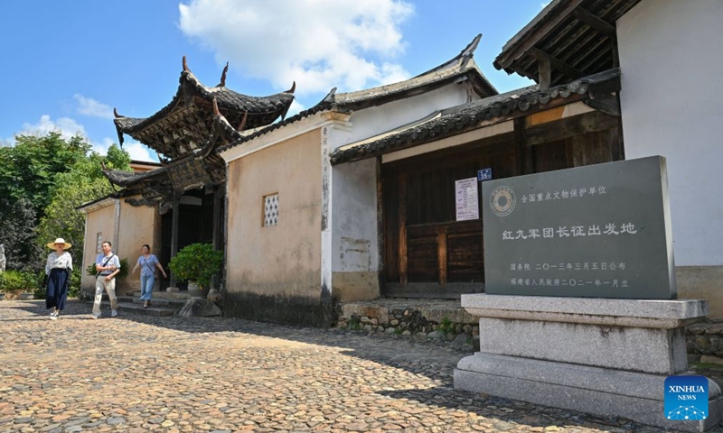 This photo shows an exterior view of an ancestral hall in Zhongfu Village of Changting County, southeast China's Fujian Province, July 24, 2026.