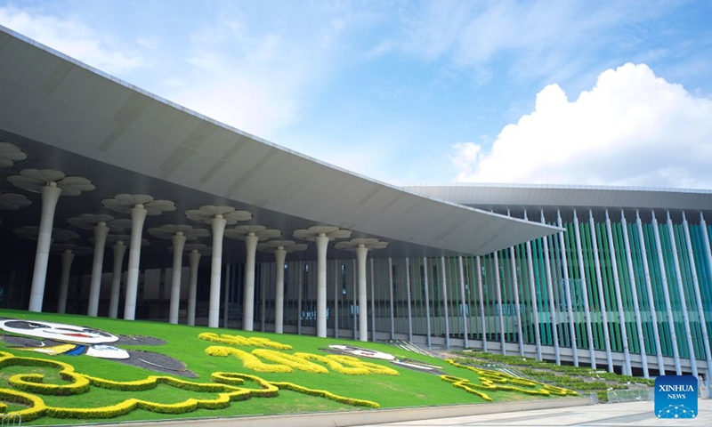 This photo taken on July 27, 2026 shows a view of the south square of the National Exhibition and Convention Center (Shanghai), the main venue for the ninth China International Import Expo (CIIE), in east China's Shanghai.