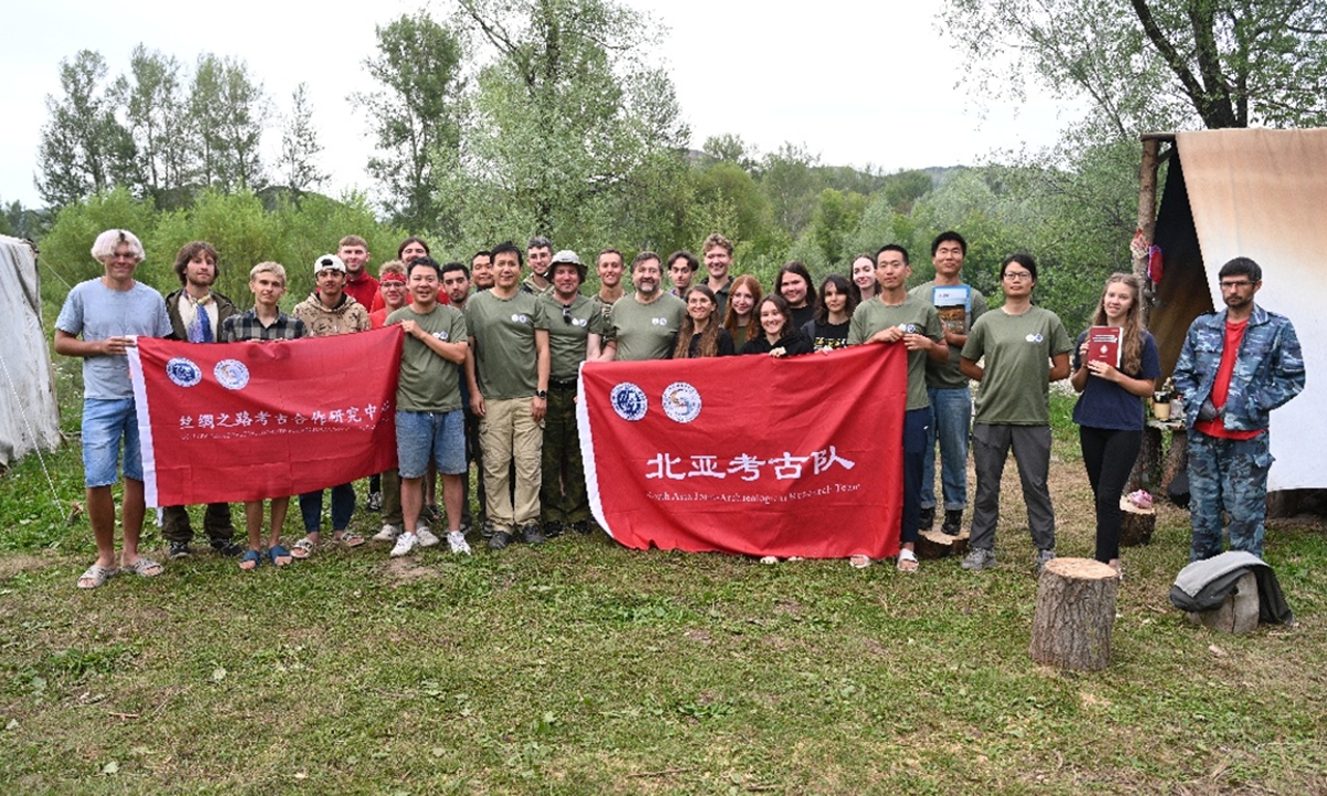 The China-Russia joint archaeological team pose for a photo. Photo: Courtesy of Shao Huiqiu