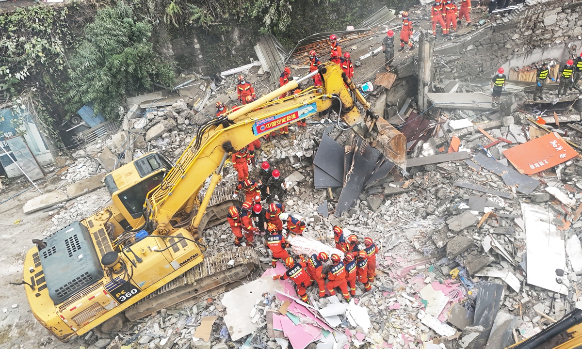 Rescue personnel carry out rescue efforts after a landslide in Pengshui, Southwest China's Chongqing Municipality, on July 17, 2026. Photo: Courtesy of the China Anneng Chongqing