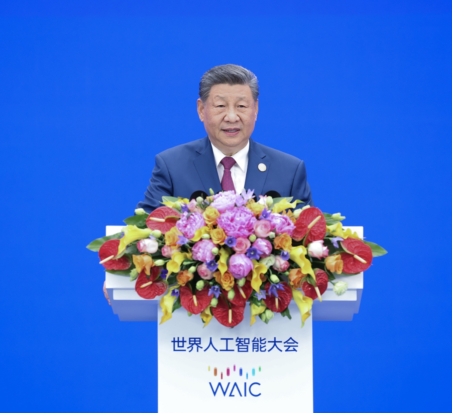Chinese President Xi Jinping delivers a keynote speech at the opening ceremony of the 2026 World AI Conference and High-Level Meeting on Global AI Governance in Shanghai, east China, July 17, 2026. (Photo: Xinhua)
