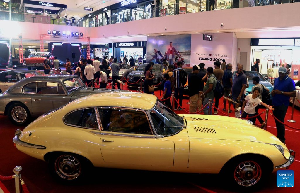 People view classic cars during a show in Colombo, Sri Lanka, on July 18, 2026. A classic car show was held on Saturday at the Havelock City Mall in Colombo. (Photo: Xinhua)