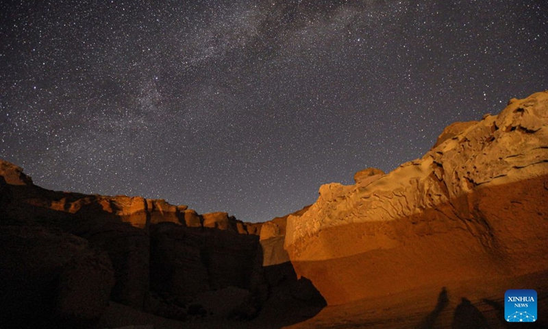 This long-exposure photo taken on July 18, 2026 shows the starry sky above the desert in Fayoum, Egypt. (Xinhua/Ahmed Gomaa)