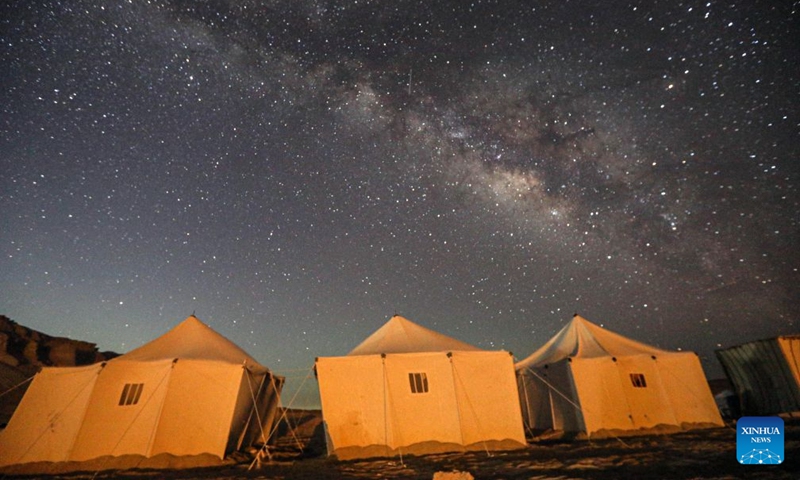 This photo taken on July 18, 2026 shows the Milky Way stretching across the sky above the desert in Fayoum, Egypt. (Xinhua/Ahmed Gomaa)