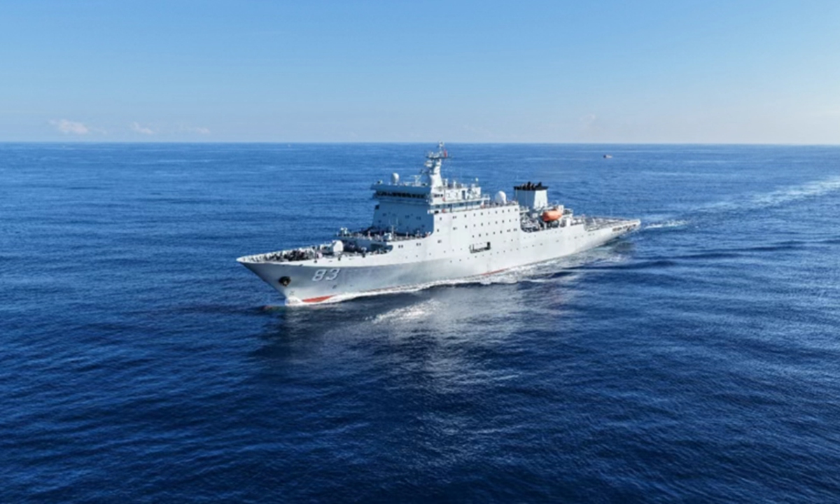The Chinese People's Liberation Army (PLA) Navy training ship Qi Jiguang (Hull 83) Photo: Screenshot from the Wechat account of China Bugle, an official media account affiliated with the PLA news media center