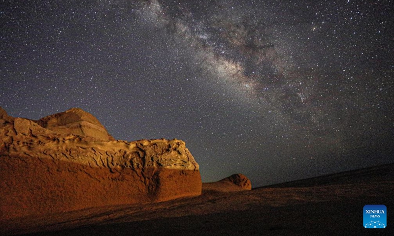 This photo taken on July 18, 2026 shows the Milky Way stretching across the sky above the desert in Fayoum, Egypt. (Xinhua/Ahmed Gomaa)