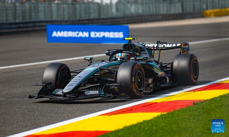 Mercedes' Italian driver Kimi Antonelli competes during the Qualifying of the Formula One Belgian Grand Prix at the Spa-Francorchamps circuit in Stavelot, Belgium, on July 18, 2026. (Photo by Bao Di/Xinhua)