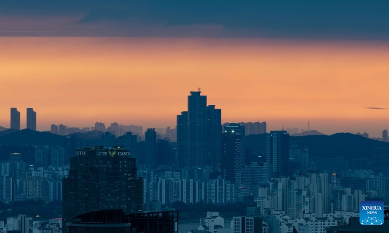 This photo taken on July, 18, 2026 shows the sunset view from the Namsan Seoul Tower in Seoul, South Korea. (Photo by Jun Hyosang/Xinhua)