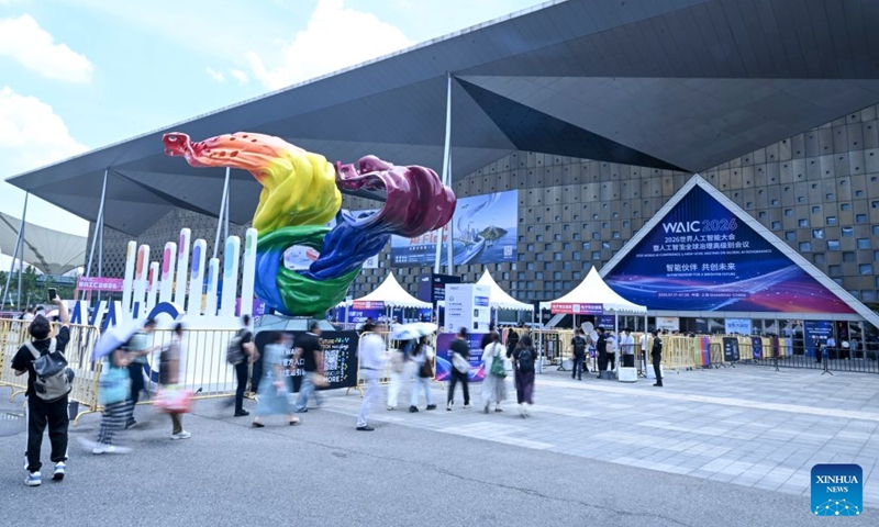 This photo taken on July 17, 2026 shows the exterior view of the Shanghai World Expo Exhibition and Convention Center in Shanghai, east China. The 2026 World AI Conference (WAIC) and High-Level Meeting on Global AI Governance opened on Friday. Themed AI Partnership for a Brighter Future, the event features six sections: Conferences & Forums, Exhibitions & Showcases, Awards & Competitions, Application Experiences, Innovation Incubation, and Talent Attraction. Photo: Xinhua