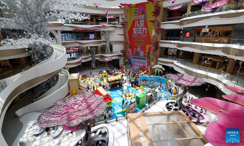 This photo taken on July 18, 2026 shows a view of the Haikou International Duty Free Shopping Complex in Haikou, south China's Hainan Province. Hainan is experiencing a surge in duty-free shopping during this summer season. It is reported that in the first six months of this year, offshore duty-free sales totaled 19.92 billion yuan (about 2.93 billion U.S. dollars), involving 15.966 million duty-free items and 2.793 million shoppers, registering year-on-year growth of 18.8%, 7.3% and 12.6% respectively. (Xinhua/Yang Guanyu)