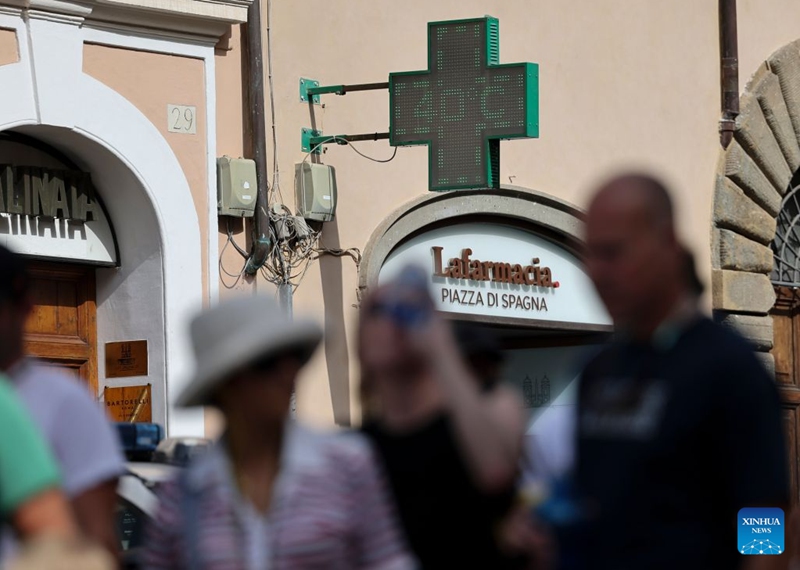 An outdoor thermometer is seen showing 40 degrees Celsius in Rome, Italy, July 19, 2026. A new heatwave is sweeping Italy, with many major cities, including the capital Rome, under red heat alerts. The scorching conditions are forecast to last until next week. Photo: Xinhua
