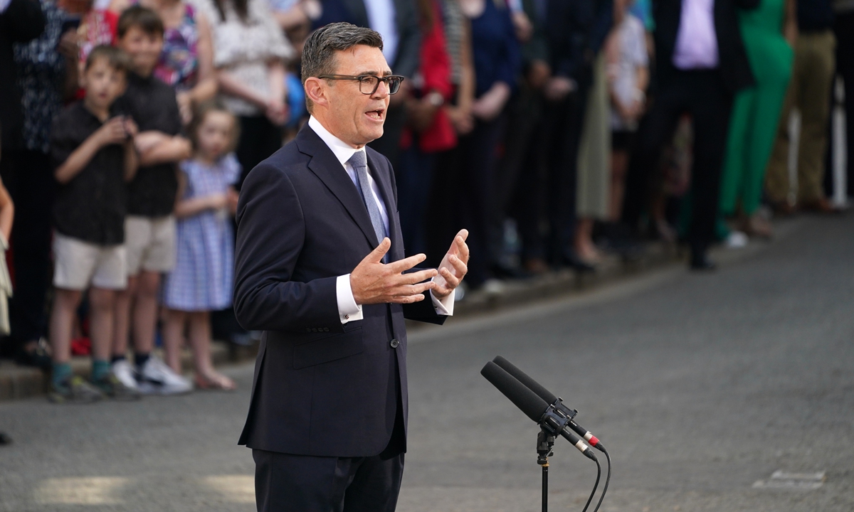 Britain's new Prime Minister Andy Burnham speaks to staff and media at 10 Downing Street in London, Monday, July 20, 2026. Photo: VCG