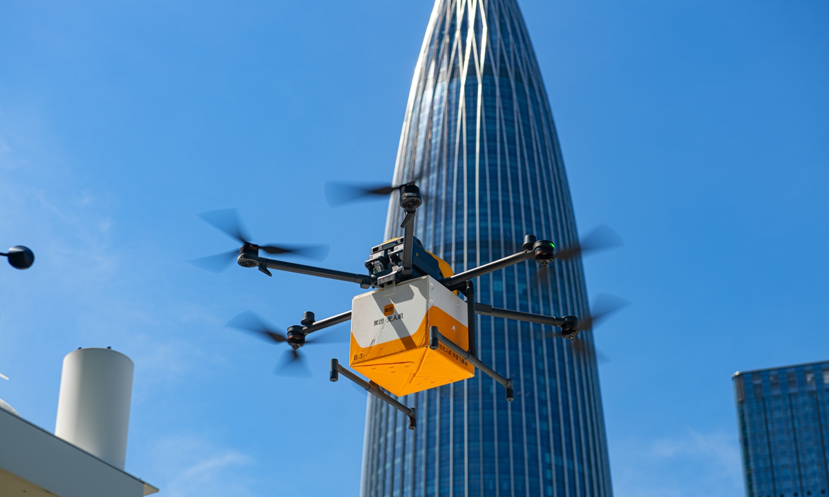 A drone delivers a food order in Shenzhen.