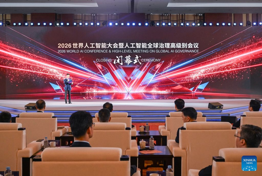 The closing ceremony of the 2026 World AI Conference and High-Level Meeting on Global AI Governance is held in Shanghai, east China, July 20, 2026. The 2026 World AI Conference and High-Level Meeting on Global AI Governance concluded here on Monday. (Xinhua/Chen Haoming)