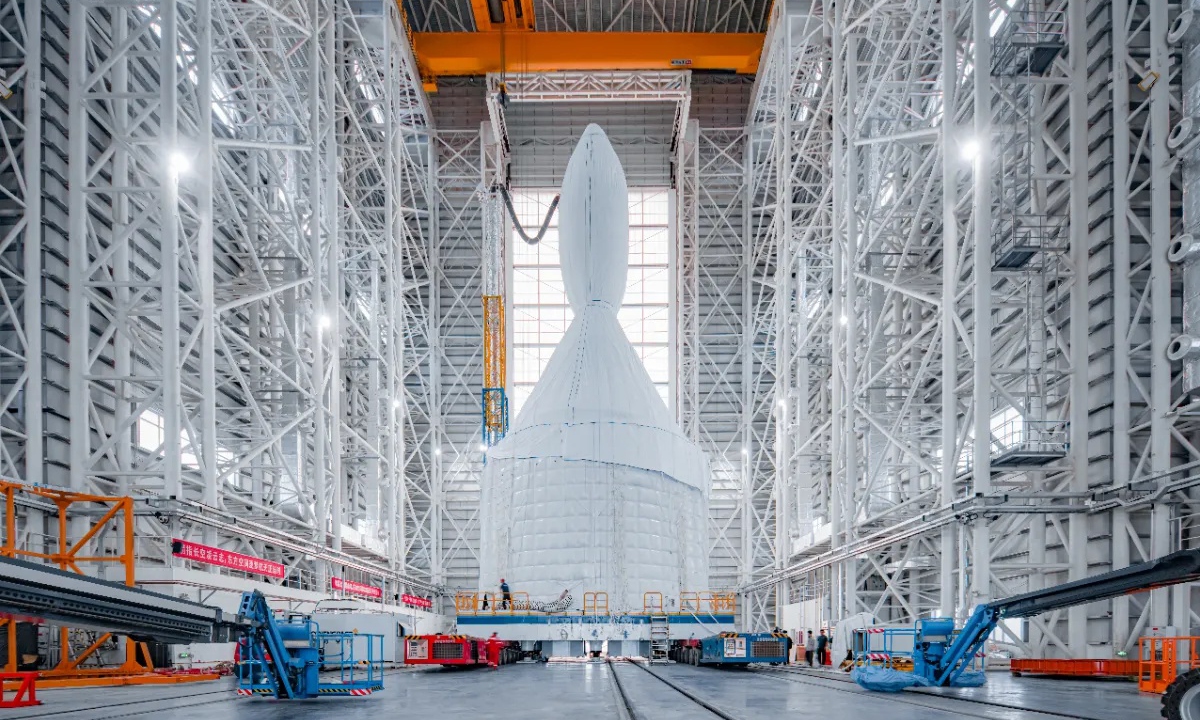 The Gravity-1 launch vehicle sits in the assembly hangar. Photo: Courtesy of the Haiyang aerospace industry development center