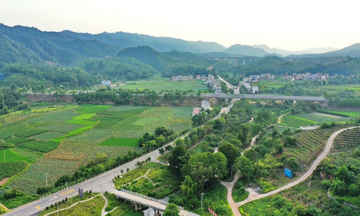 An aerial view of Huawu village in Ruijin, Jiangxi Province Photo:VCG