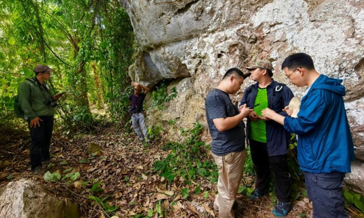 The joint archaeology team surveys a site. Photo: Courtesy of Chen Bin