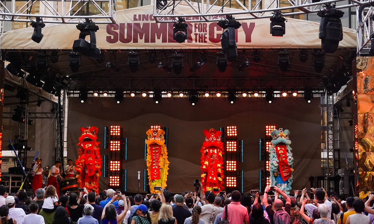 Lion Dance lights up the opening of China Arts Week at Lincoln Center's Summer for the City festival in New York on July 22, 2026. Photo: VCG