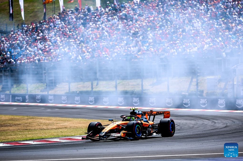McLaren's Lando Norris of Britain drives during the third free practice session of the Formula One Hungarian Grand Prix at the Hungaroring in Mogyorod, near Budapest, Hungary, July 25, 2026. (Photo by David Balogh/Xinhua)