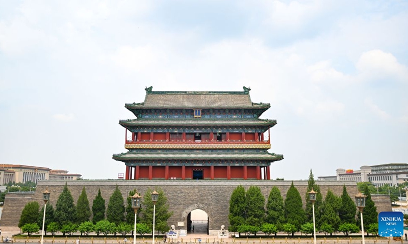 This photo taken on July 24, 2026 shows a view of the Zhengyangmen Gate in Beijing, capital of China. Beijing has launched environmental renovation for Zhengyangmen Gate, Zhengyangmen Archery Tower and surrounding areas in 2026. Marking the second anniversary of the successful inscription of the Beijing Central Axis on the UNESCO World Heritage List, heritage sites along the Beijing Central Axis, such as the Palace Museum, Zhengyangmen Gate, and Altar of the God of Agriculture, also referred to as the Xiannongtan Temple, will either open to the public free of charge or launch new exhibitions on July 27.
Over the past two years, efforts to conserve, inherit and make good use of the Beijing Central Axis have advanced steadily, achieving new outcomes in areas including related legal system, UNESCO World Heritage signage, landscape improvement, creative utilization, collaborative protection and international communication. Photo: Xinhua