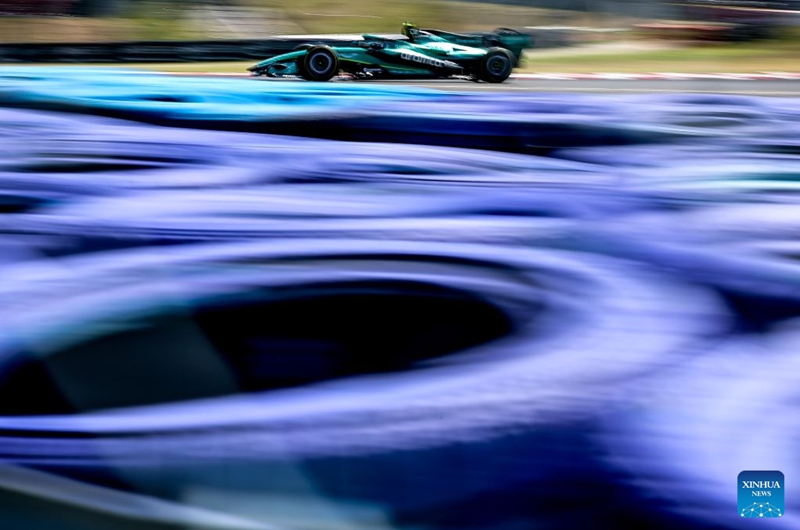 Aston Martin's Fernando Alonso of Spain drives during the third free practice session of the Formula One Hungarian Grand Prix at the Hungaroring in Mogyorod, near Budapest, Hungary, July 25, 2026. (Photo by David Balogh/Xinhua)