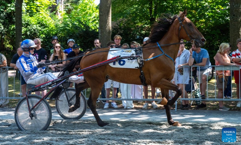 A horse races in the annual short-distance horse race, a tradition dating back to 1924 in Voorschoten, the Netherlands, July 25, 2026. (Photo by Monique Shaw/Xinhua)