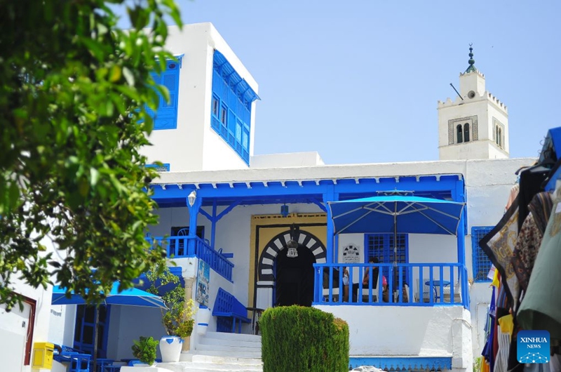 This photo taken on July 25, 2026, shows a view of the blue and white village of Sidi Bou Said, north of Tunisia. Tunisia's iconic village of Sidi Bou Said has been inscribed on the UNESCO World Heritage List, the country's Ministry of Cultural Affairs said on Saturday. (Photo by Adel Ezzine/Xinhua)
