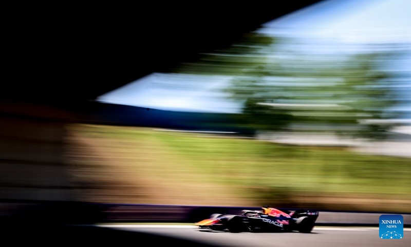 Red Bull's Isack Hadjar of France drives during the third free practice session of the Formula One Hungarian Grand Prix at the Hungaroring in Mogyorod, near Budapest, Hungary, July 25, 2026. (Photo by David Balogh/Xinhua)
