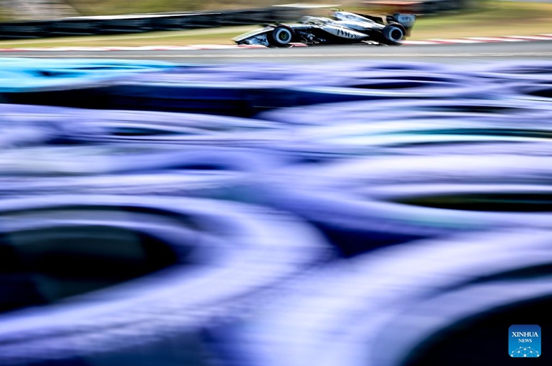 Cadillac's Valtteri Bottas of Finland drives during the third free practice session of the Formula One Hungarian Grand Prix at the Hungaroring in Mogyorod, near Budapest, Hungary, July 25, 2026. (Photo by David Balogh/Xinhua)