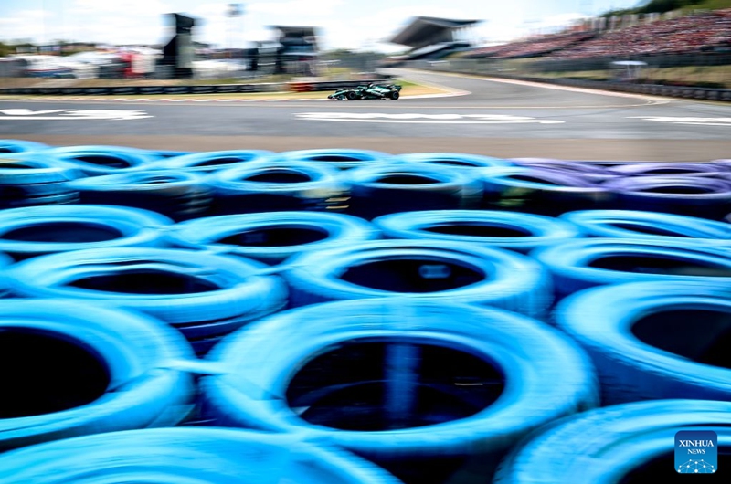 Aston Martin's driver Lance Stroll of Canada drives during the third free practice session of the Formula One Hungarian Grand Prix at the Hungaroring in Mogyorod, near Budapest, Hungary, July 25, 2026. (Photo by David Balogh/Xinhua)