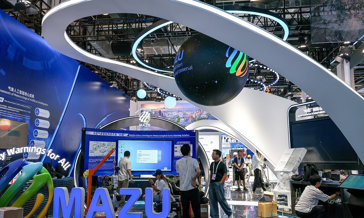 China intelligent meteorological solution MAZU is seen on display during the 2026 World Artificial Intelligence Conference in Shanghai. Photo: VCG