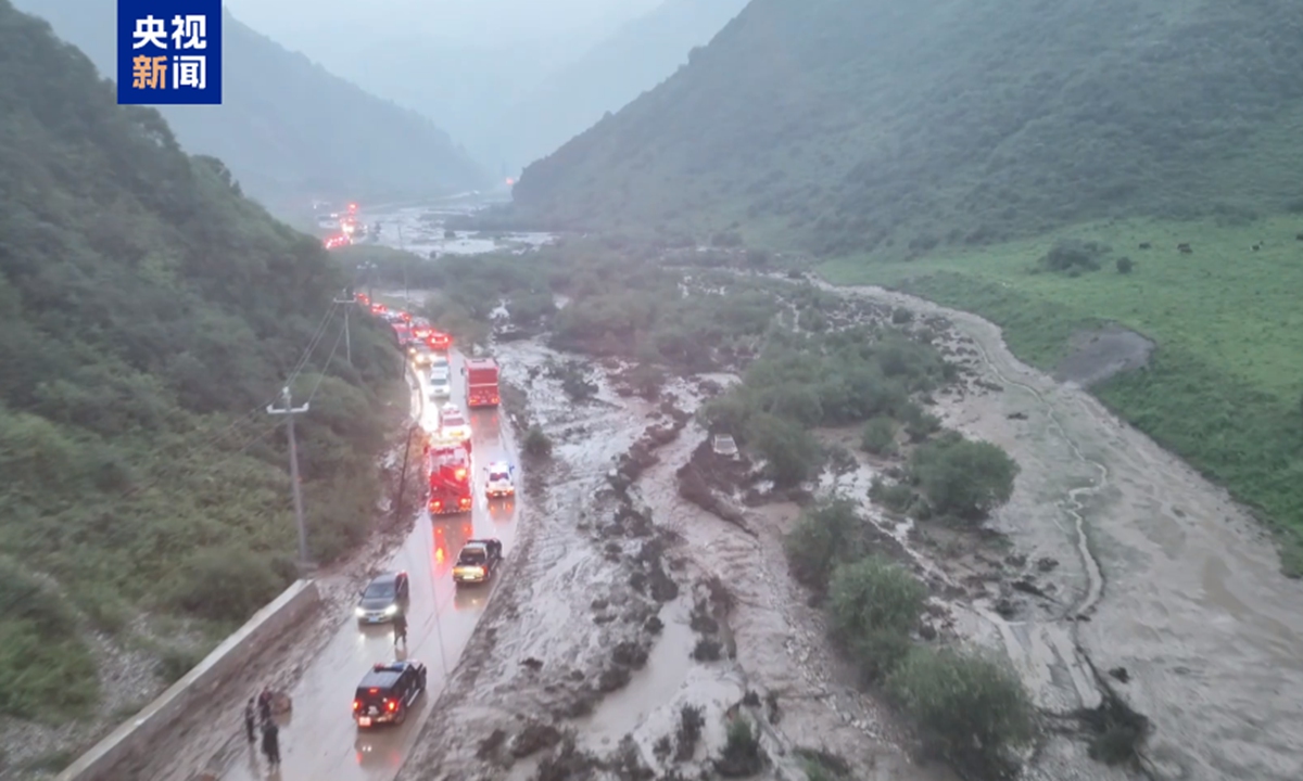 Search and rescue operations are going after a flash flood triggered by intense short-duration rainfall in Weiyuan county, Northwest China's Gansu Province, killed 10 people and injured 23 on July 27, 2026. Photo: CCTV News