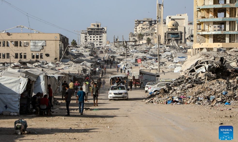 This photo taken on July 25, 2026 shows tents of displaced Palestinians in Gaza City. (Photo by Rizek Abdeljawad/Xinhua)