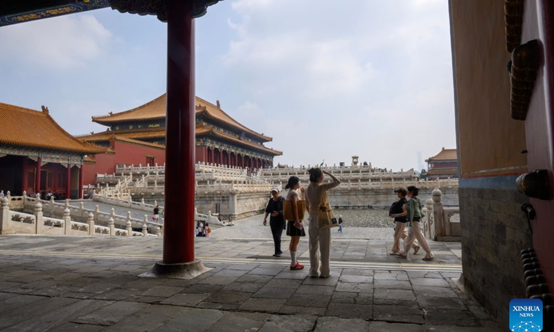 People visit the Palace Museum in Beijing, capital of China, July 27, 2026. The Palace Museum opened to the public free of charge on Monday to mark the second anniversary of the successful inscription of the Beijing Central Axis on the UNESCO World Heritage List. (Xinhua/Jin Liangkuai)

