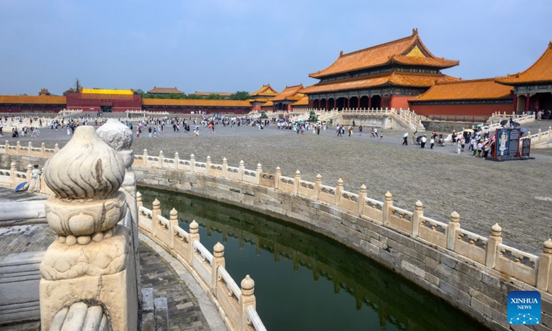 This photo taken on July 27, 2026 shows a view of the Hall of Supreme Harmony (Taihe dian) at the Palace Museum in Beijing, capital of China. The Palace Museum opened to the public free of charge on Monday to mark the second anniversary of the successful inscription of the Beijing Central Axis on the UNESCO World Heritage List. (Xinhua/Jin Liangkuai)

