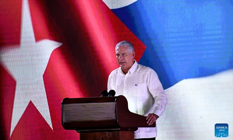 Cuban President Miguel Diaz-Canel speaks at a ceremony marking the 73rd anniversary of the National Rebellion Day in Pinar del Rio, Cuba, July 26, 2026. The National Rebellion Day marks events on July 26, 1953, when late revolutionary leader Fidel Castro and about 100 of his followers attempted to take the Moncada Barracks, the second military fortress of the Fulgencio Batista's dictatorship, in the city of Santiago de Cuba, and the Carlos Manuel de Cespedes Barracks in the nearby town of Bayamo. (Photo by Joaquin Hernandez/Xinhua)


