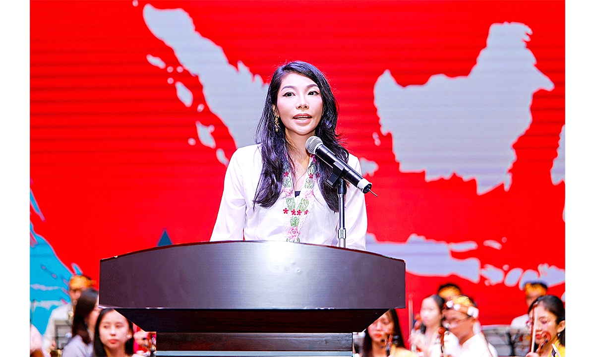 Vice Ambassador of the Republic of Indonesia to China, Dr. Irene M. Han gives welcome remarks at the concert in Beijing on July 24, 2026. Photo: Courtesy of the Embassy of the Republic of Indonesia in China 