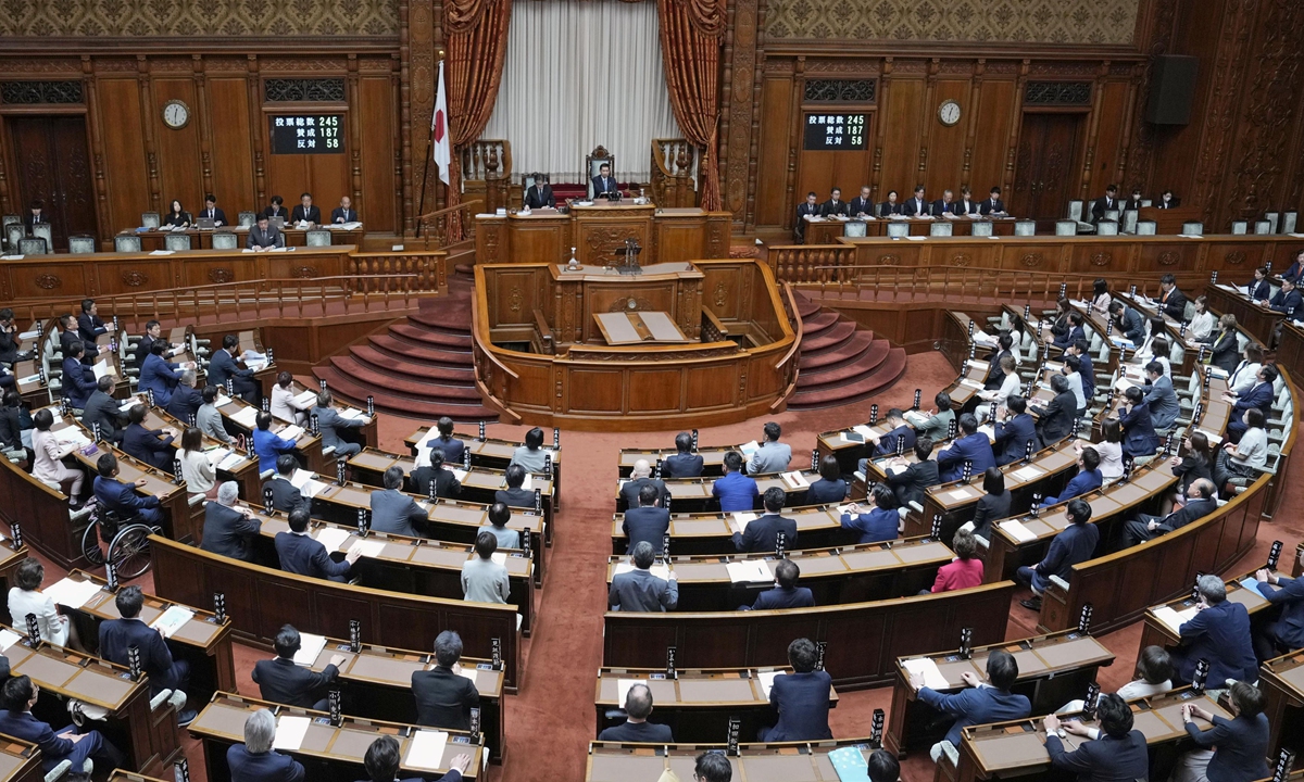 Japan's House of Councillors approves a bill to establish a new National Intelligence Council during a plenary session in Tokyo on May 27, 2026, marking enactment of the law to create an entity to centralize information gathering in response to overseas threats. Photo: VCG