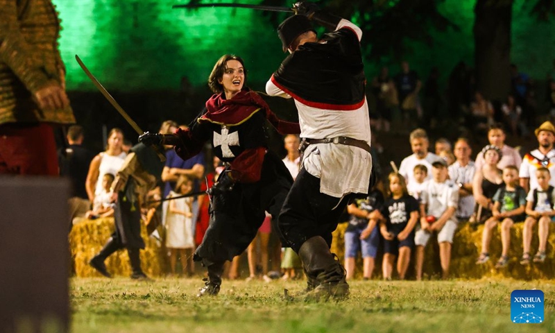 Performers take part in the 14th Medieval Festival at Morosini-Grimani Castle in Svetvincenat, Croatia, July 31, 2026. (Srecko Niketic/PIXSELL via Xinhua)
