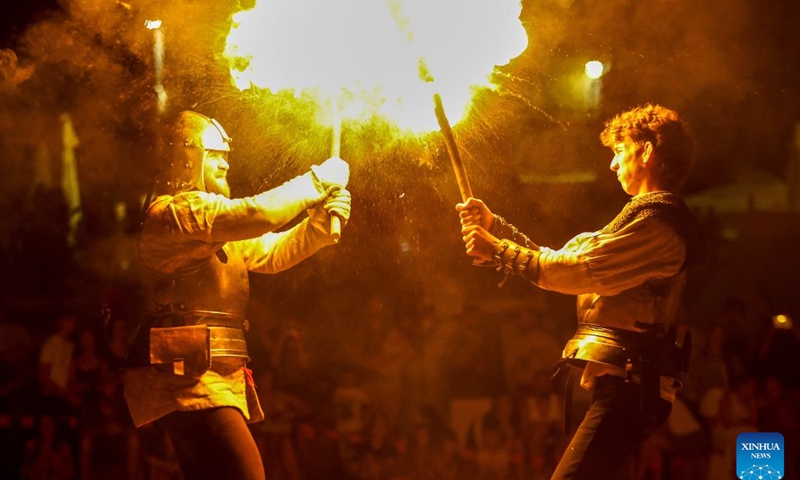 Performers take part in the 14th Medieval Festival at Morosini-Grimani Castle in Svetvincenat, Croatia, July 31, 2026. (Srecko Niketic/PIXSELL via Xinhua)