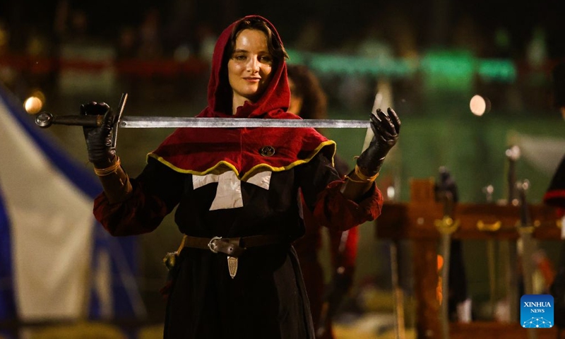 A performer takes part in the 14th Medieval Festival at Morosini-Grimani Castle in Svetvincenat, Croatia, July 31, 2026. (Srecko Niketic/PIXSELL via Xinhua)