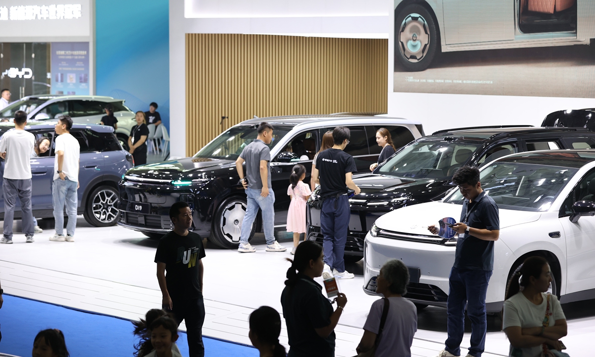 Visitors explore vehicles at the Intelligent Connected Vehicles Exhibition 2026 in Yinchuan, Northwest China's Ningxia Hui Autonomous Region, on August 2, 2026. The exhibition features dozens of major auto brands and nearly 100 vehicle models, showcasing the latest developments in vehicles, power batteries and charging technologies through static displays and test drives. Photo: VCG