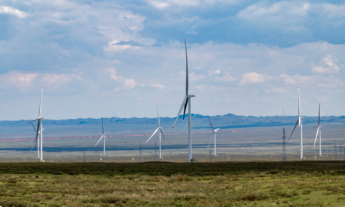 Wind turbines operate at a wind farm in Burqin County, Altay Prefecture, Northwest China's Xinjiang Uygur Autonomous Region, on July 25, 2026. Photo: VCG