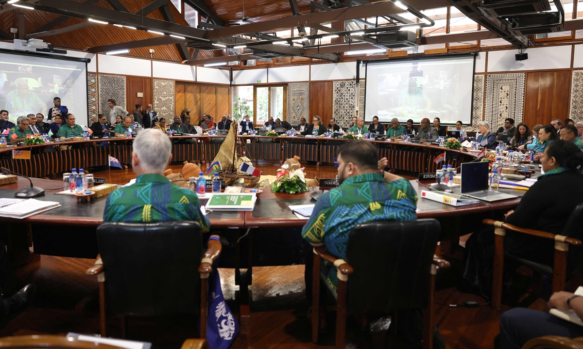 Foreign ministers and top diplomats of the Pacific Islands countries attend a meeting of the Pacific Islands Forum (PIF) in Suva, Fiji, on August 7, 2026, ahead of the full leaders meeting scheduled for September 2026 in Palau. Photo: VCG