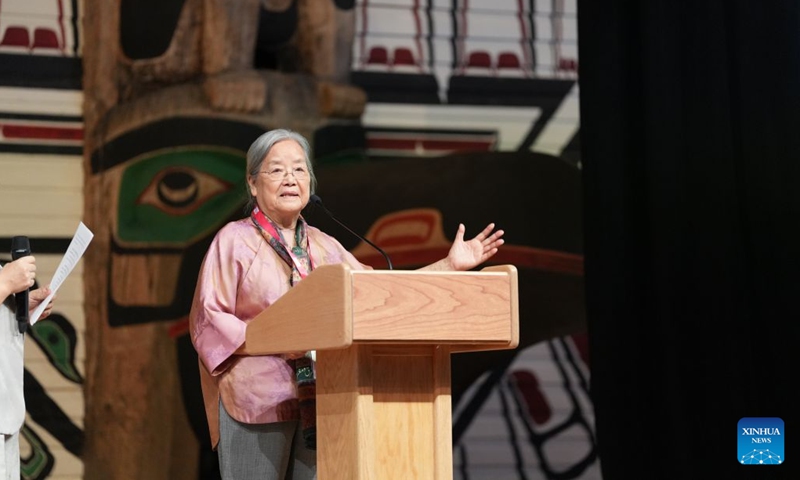 Chinese illustrator Cai Gao delivers a speech at a ceremony of the 2026 Hans Christian Andersen Award in Ottawa, Canada, Aug. 7, 2026. Cai received the 2026 Hans Christian Andersen Award for Illustration at a ceremony in Ottawa on Friday, becoming the first Chinese illustrator to win the highest international honor for creators of children's books. (Photo by Chen Min/Xinhua)

