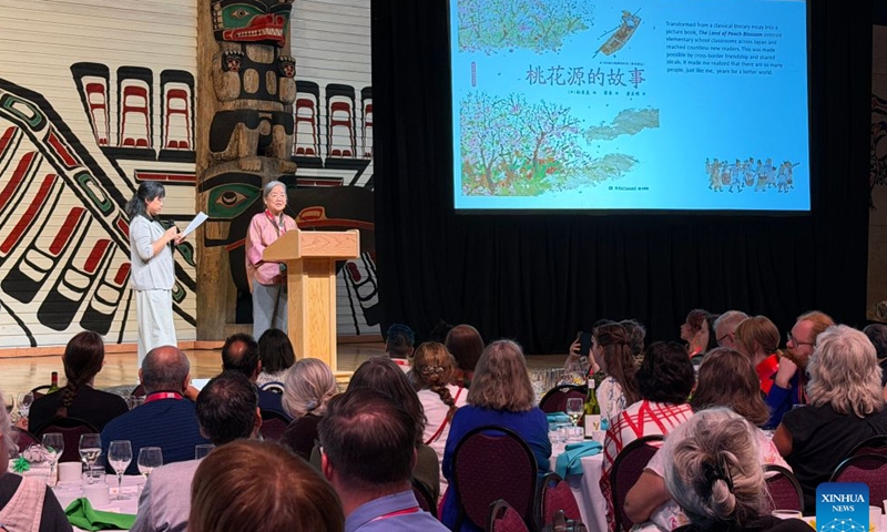 Chinese illustrator Cai Gao delivers a speech at a ceremony of the 2026 Hans Christian Andersen Award in Ottawa, Canada, Aug. 7, 2026. Cai received the 2026 Hans Christian Andersen Award for Illustration at a ceremony in Ottawa on Friday, becoming the first Chinese illustrator to win the highest international honor for creators of children's books. (Photo by Chen Min/Xinhua)

